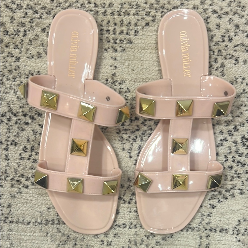 Olivia Miller Pink and Gold Studded Jelly Sandals